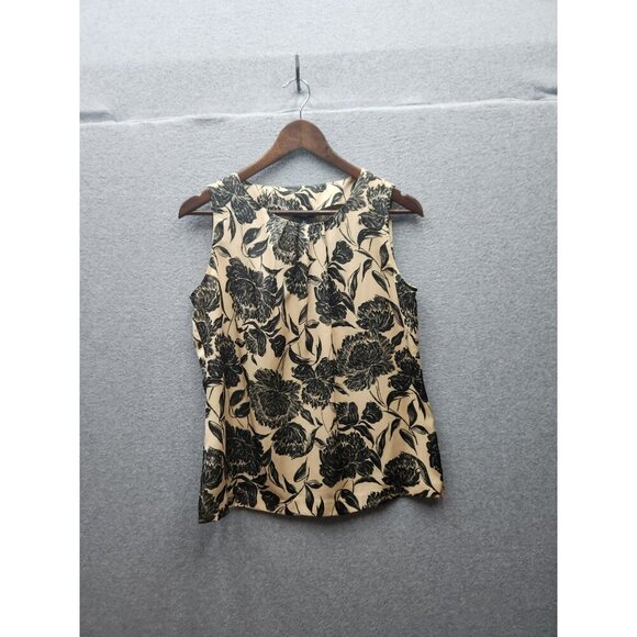 Talbots Tops - Talbots Womens Sleeveless Floral Print Blouse Size 6 Beige & Black Polyester Ble
